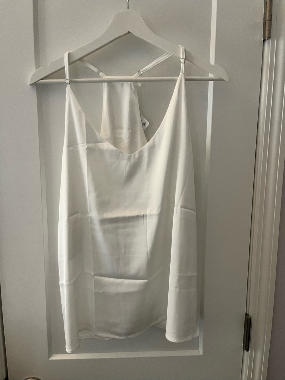 White Satin Slip Tank with Adjustable Straps